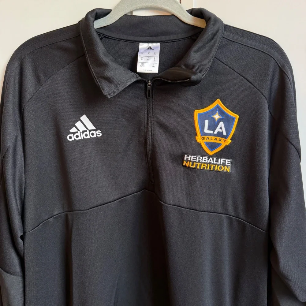 LA Galaxy Adidas 1/4 Zip Pullover Jacket Mens XL Black MLS Soccer Climalite